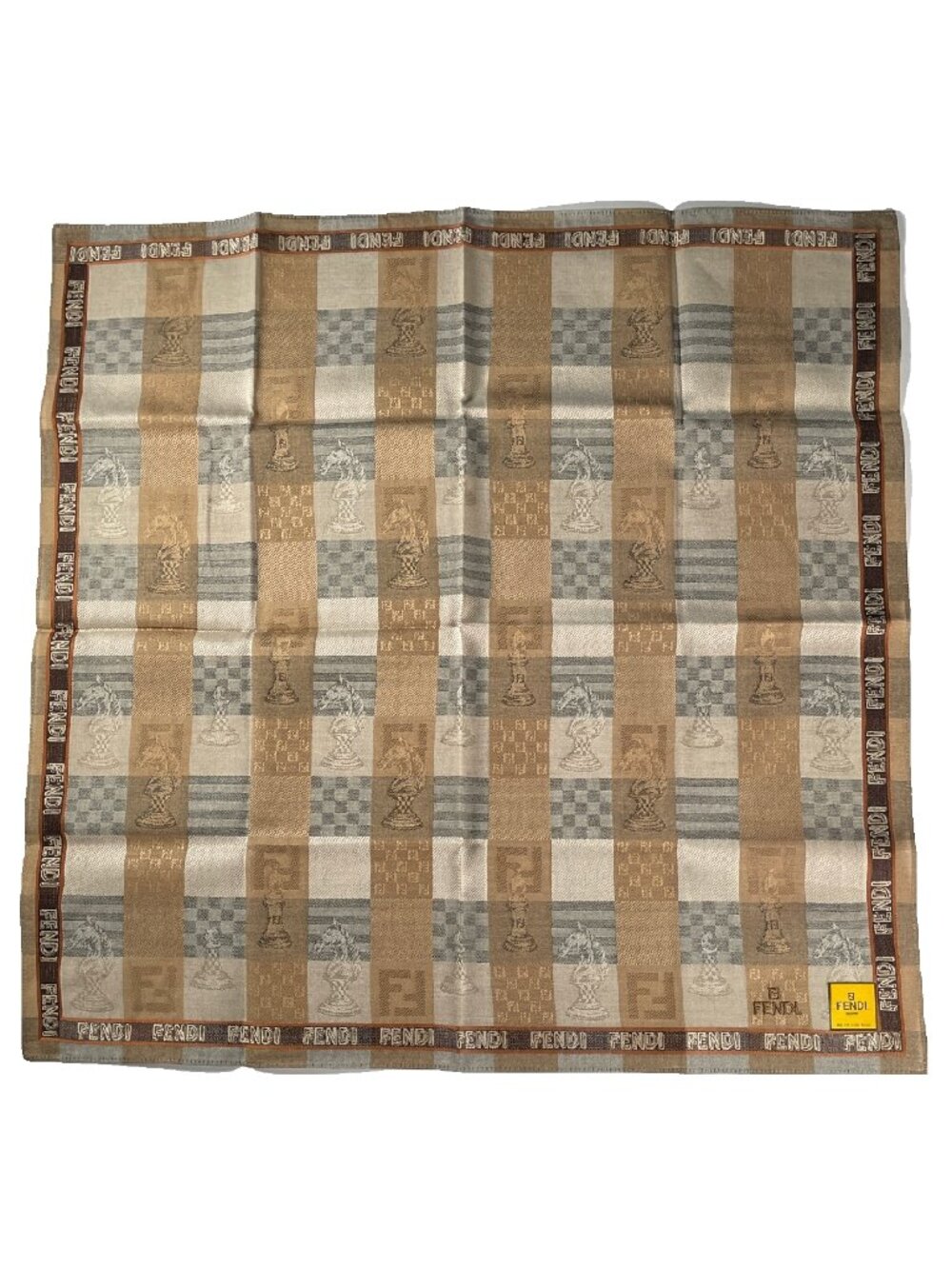 Vintage NWT Fendi Cotton Scarf Chess-inspired Pattern